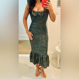 NIGHTCAP Small Green/Gold Metallic Midi Dress